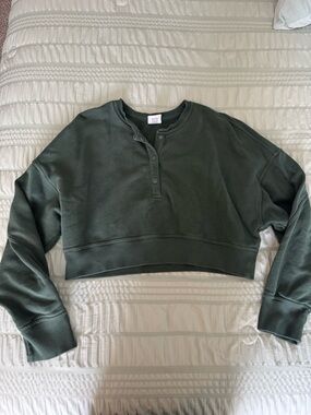 Aerie Cropped Henley Sweatshirt - Dark Green